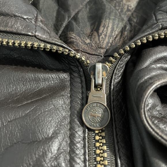 Members Only Jacket Mens XL Brown Leather‎ Bomber Quilted Lined Zip Snap Collar - Picture 6 of 13